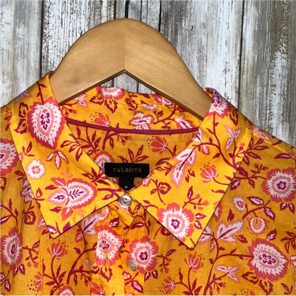 Talbots Climbing Jacobean Orange Floral Button Down - Picture 6 of 7